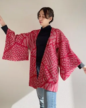 Tradition pattern blocks Shibori Haori Kimono Jacket