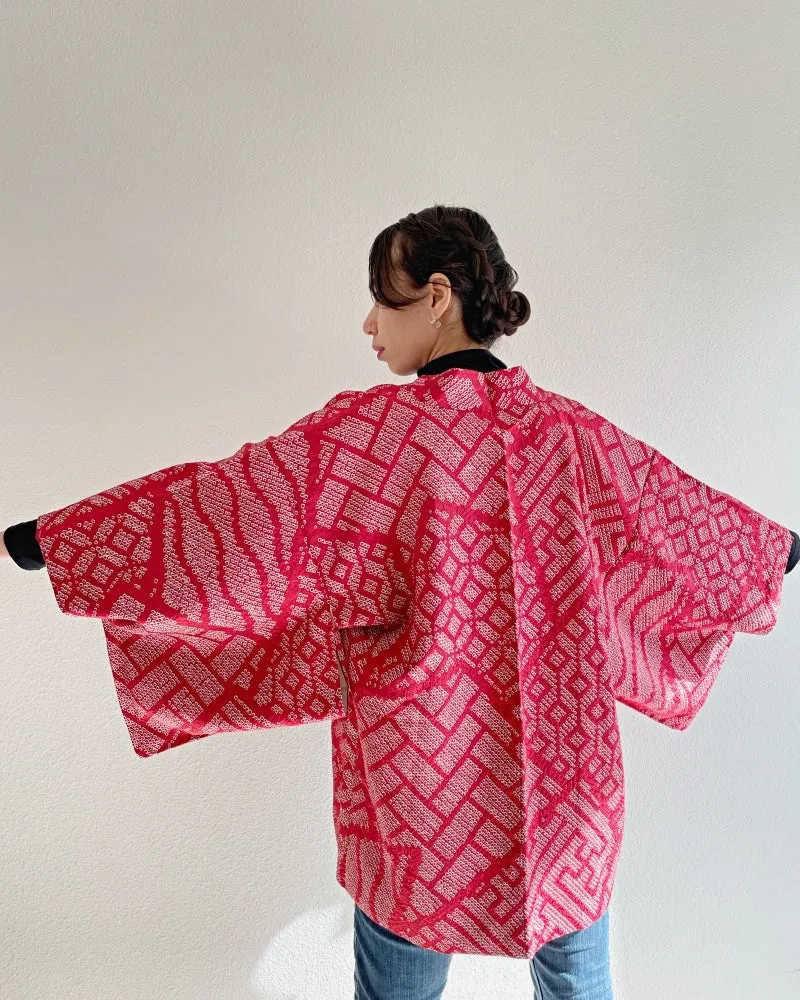 Tradition pattern blocks Shibori Haori Kimono Jacket