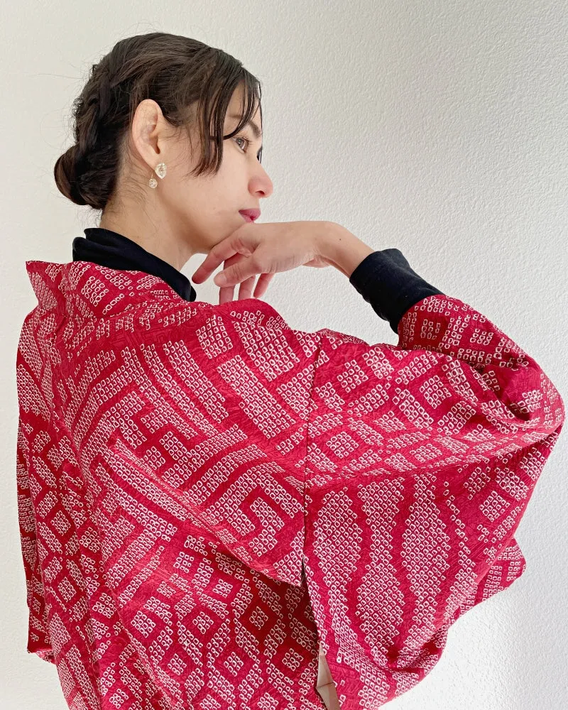 Tradition pattern blocks Shibori Haori Kimono Jacket