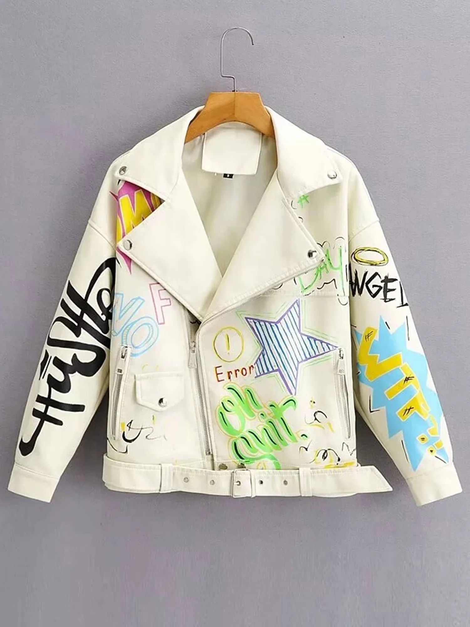 Trendy Print Graffiti Soft Punk Cropped Jacket