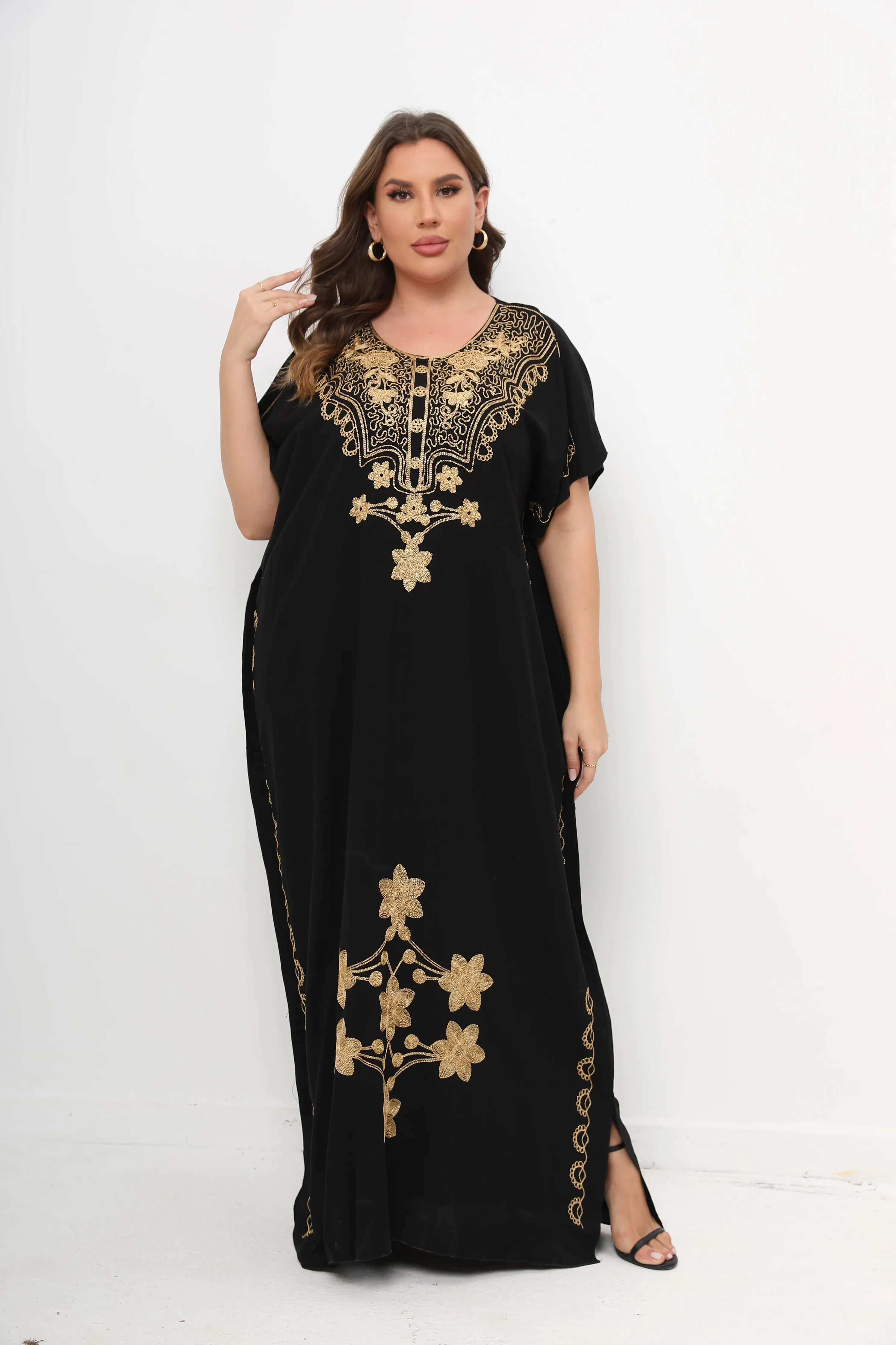 Uniwim New African Plus Size Women Dashiki Abaya 100% Cotton Maxi Dresses For Women Short Sleeves Kaftan Loose Fit Femme Robe