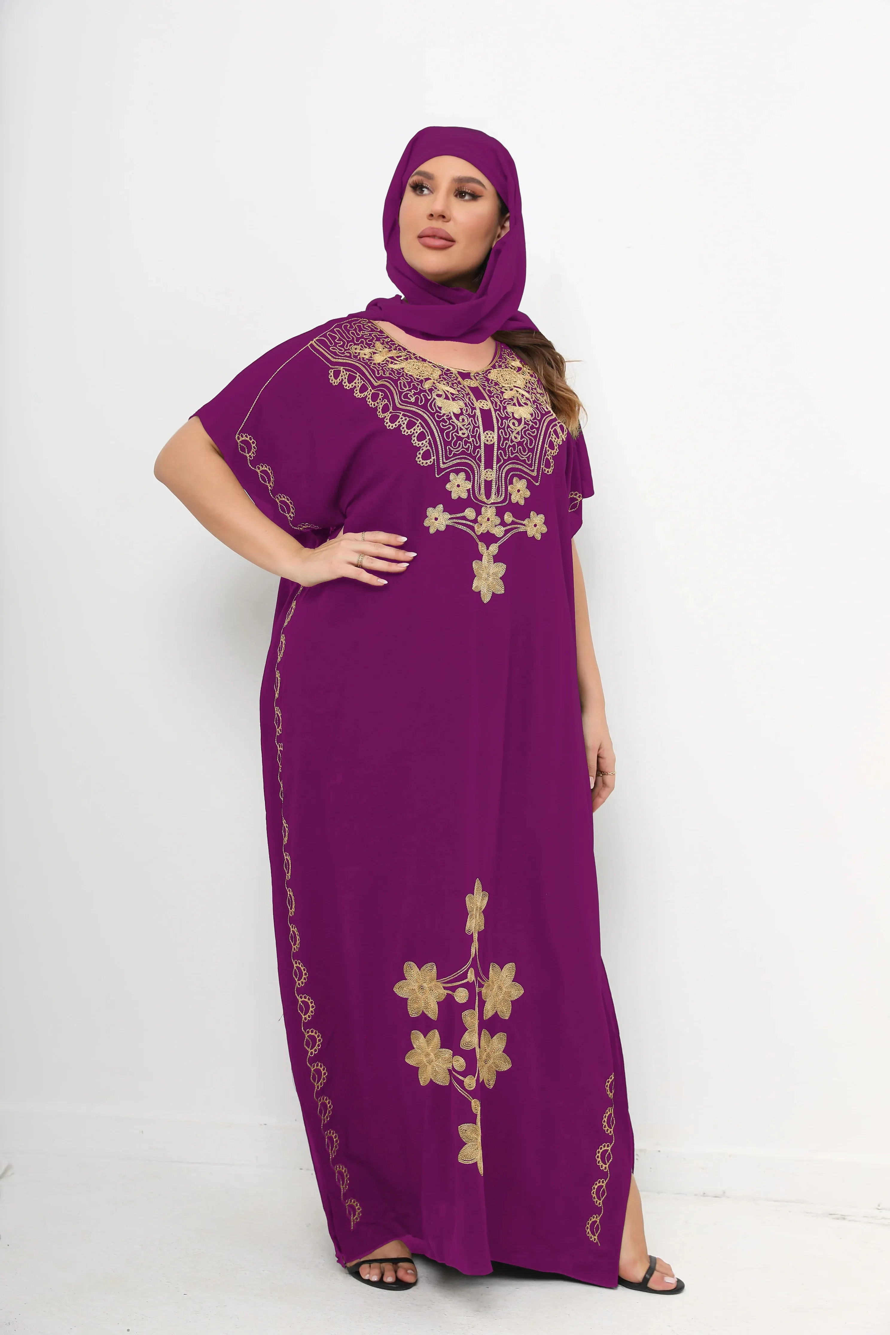 Uniwim New African Plus Size Women Dashiki Abaya 100% Cotton Maxi Dresses For Women Short Sleeves Kaftan Loose Fit Femme Robe