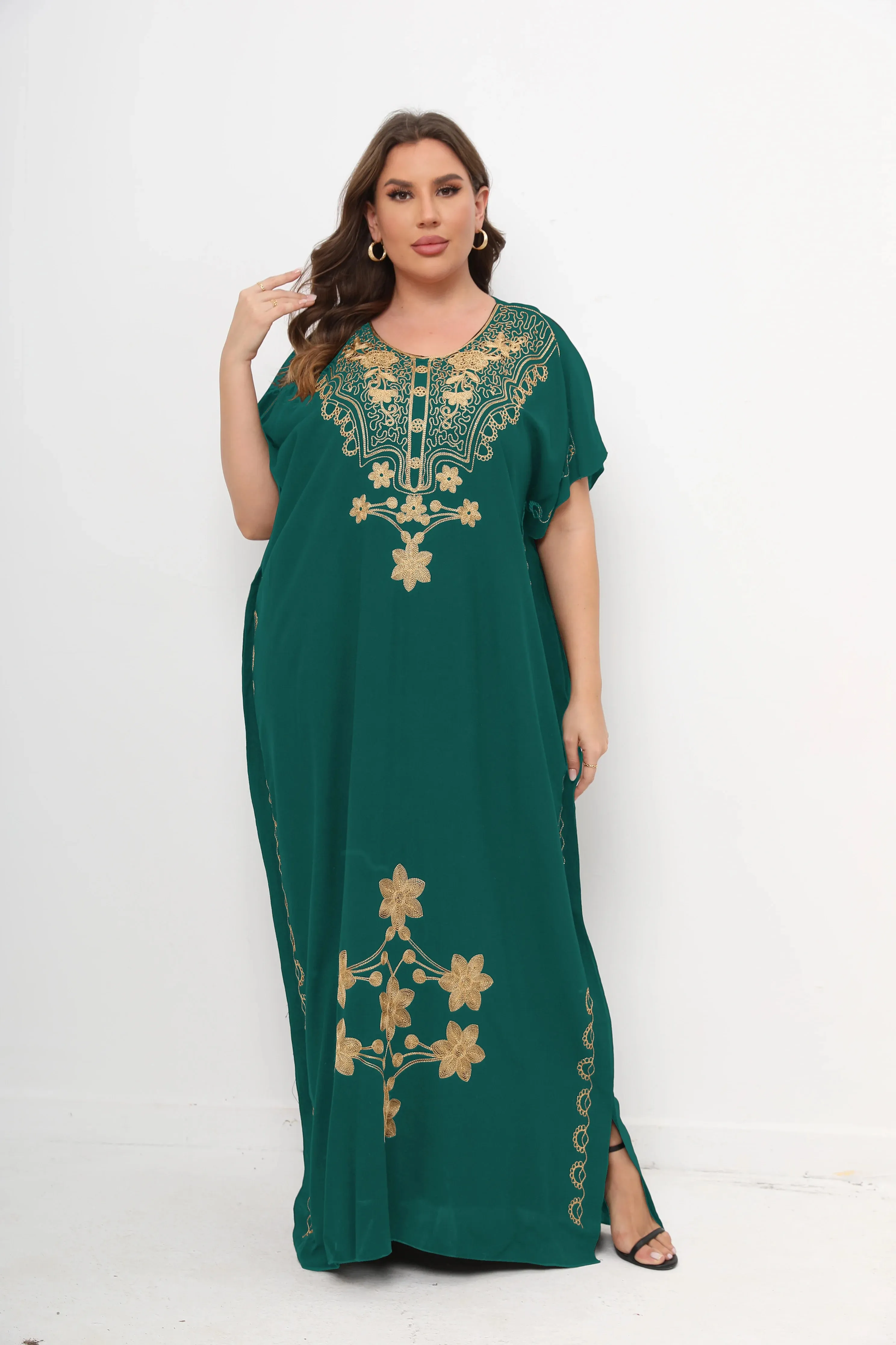 Uniwim New African Plus Size Women Dashiki Abaya 100% Cotton Maxi Dresses For Women Short Sleeves Kaftan Loose Fit Femme Robe