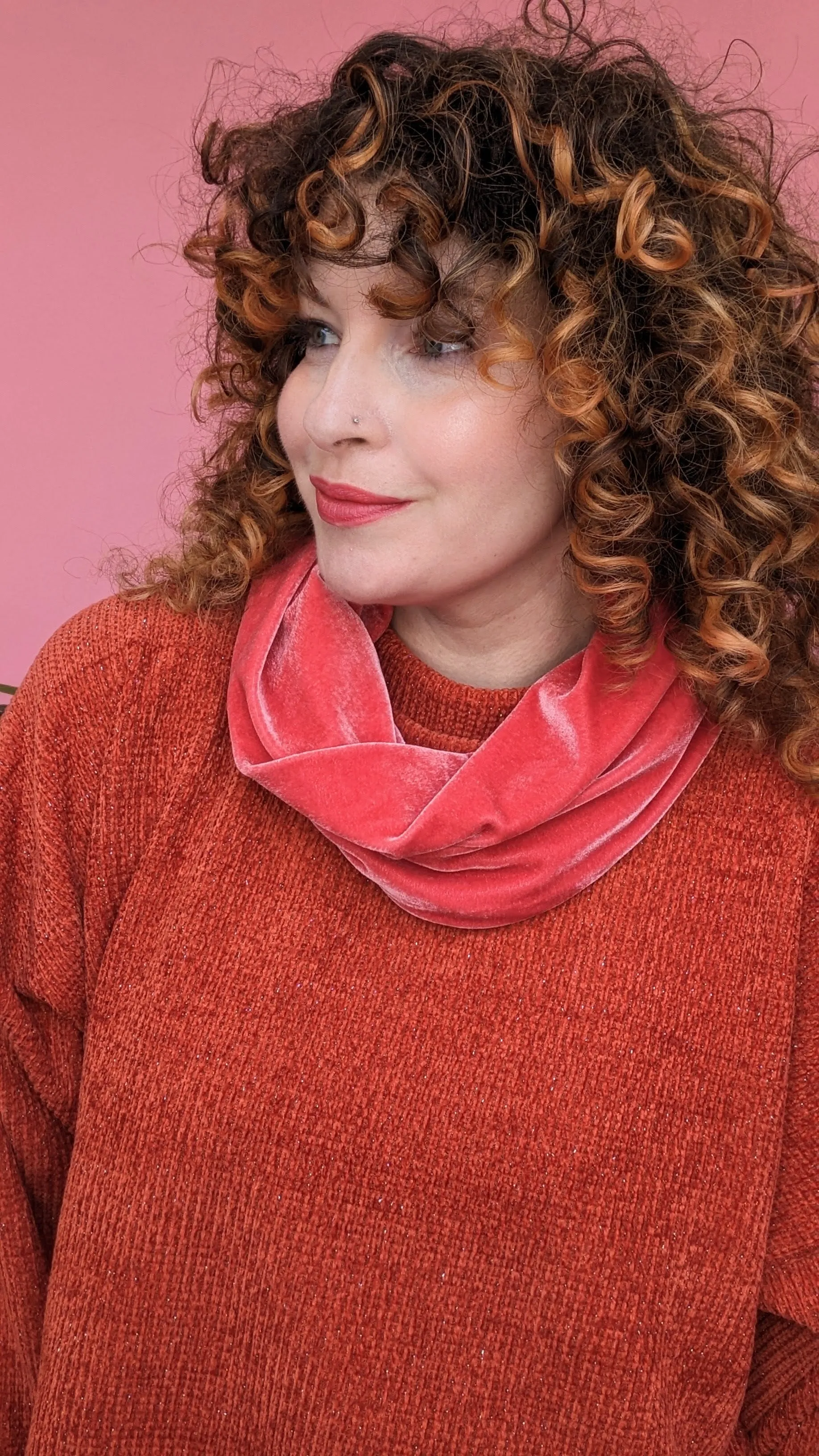 Velvet Cowl in Salmon Pink