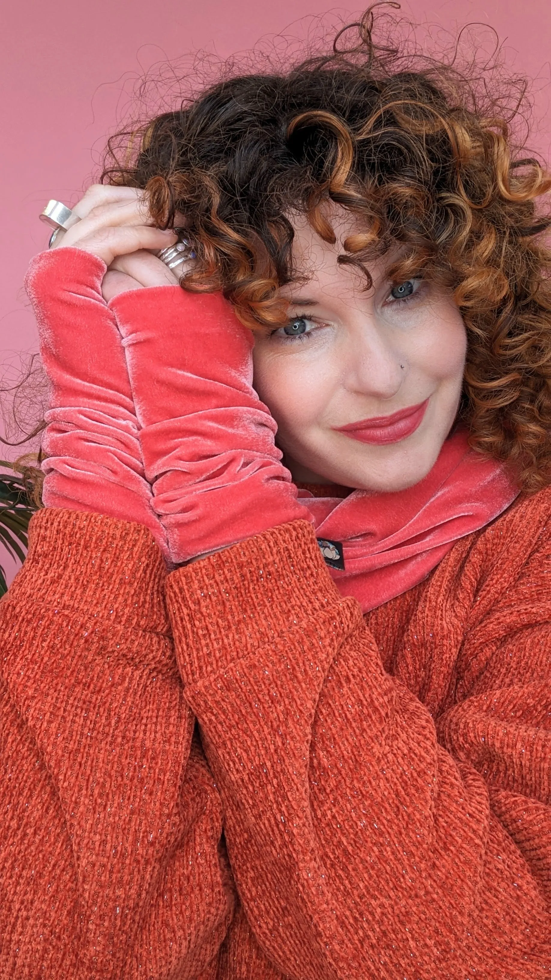 Velvet Cowl in Salmon Pink