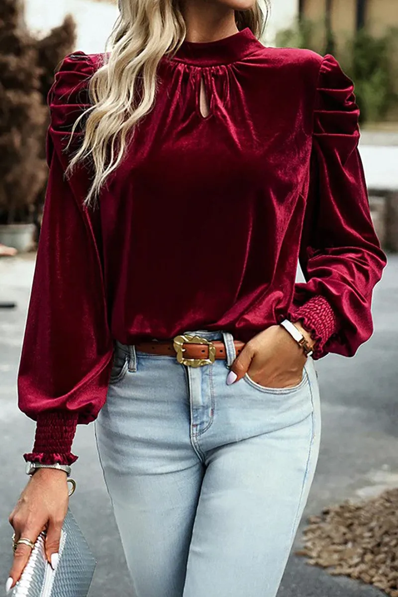 VELVET PUFF SLEEVE TOP