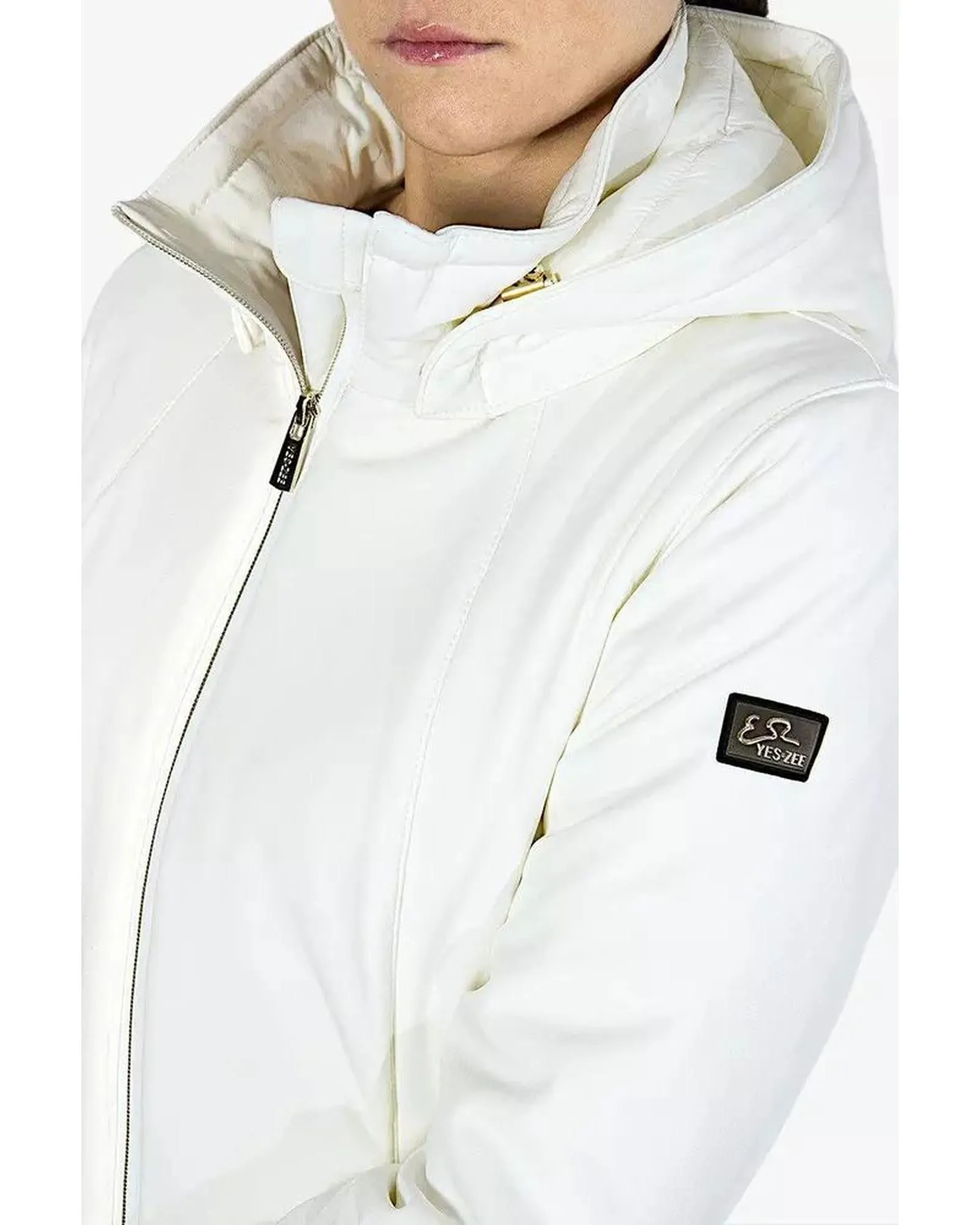 Waterproof Hooded Down Jacket with Gold Details