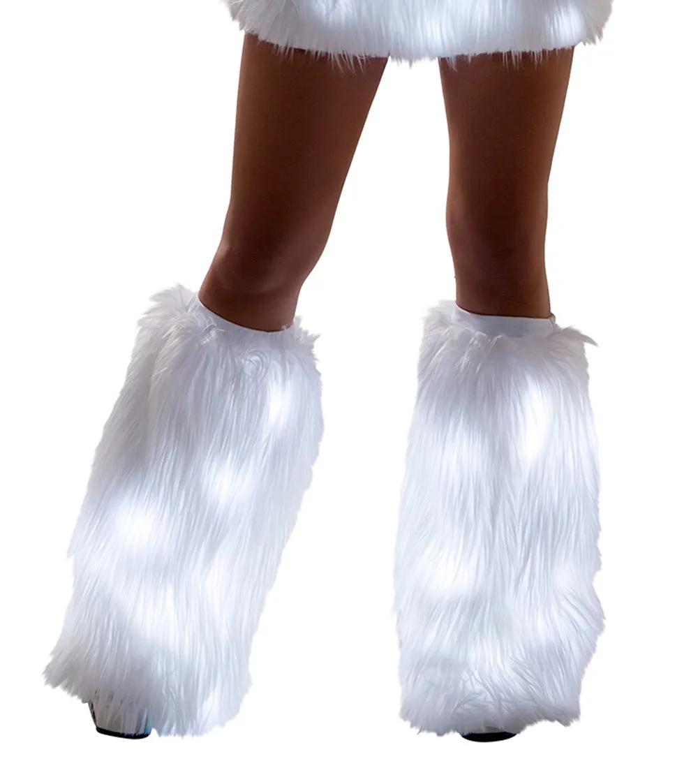 White Fur Light-up Legwarmers with White lights