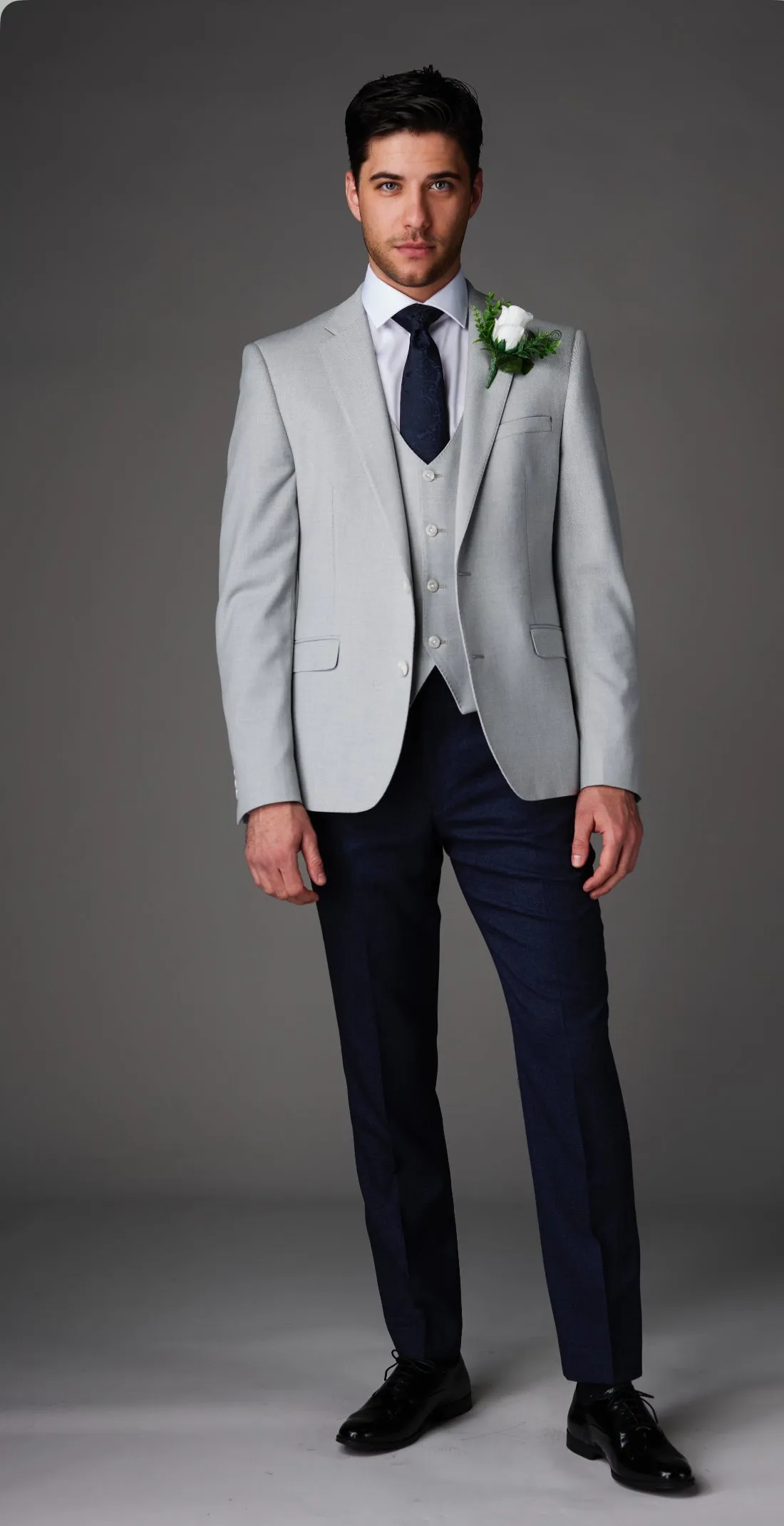 White label Stone Grey Jacket , Waistcoat and Navy Trousers