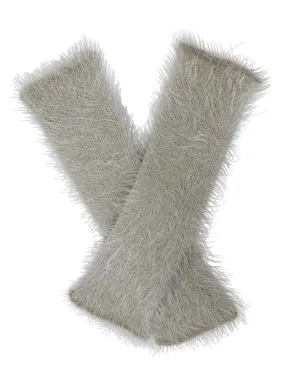 White Metallic Fuzzy Knit Fingerless Arm Warmers