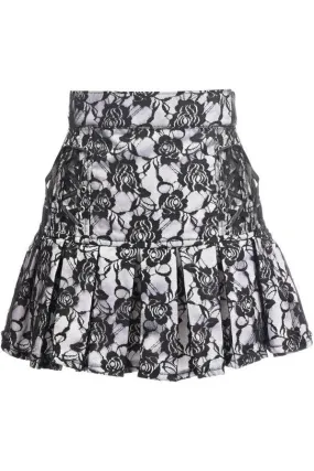 White Satin w/Black Lace Overlay Lace-Up Skirt