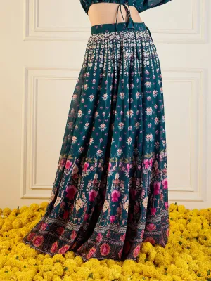 Women Green Floral Anarkali Skirt