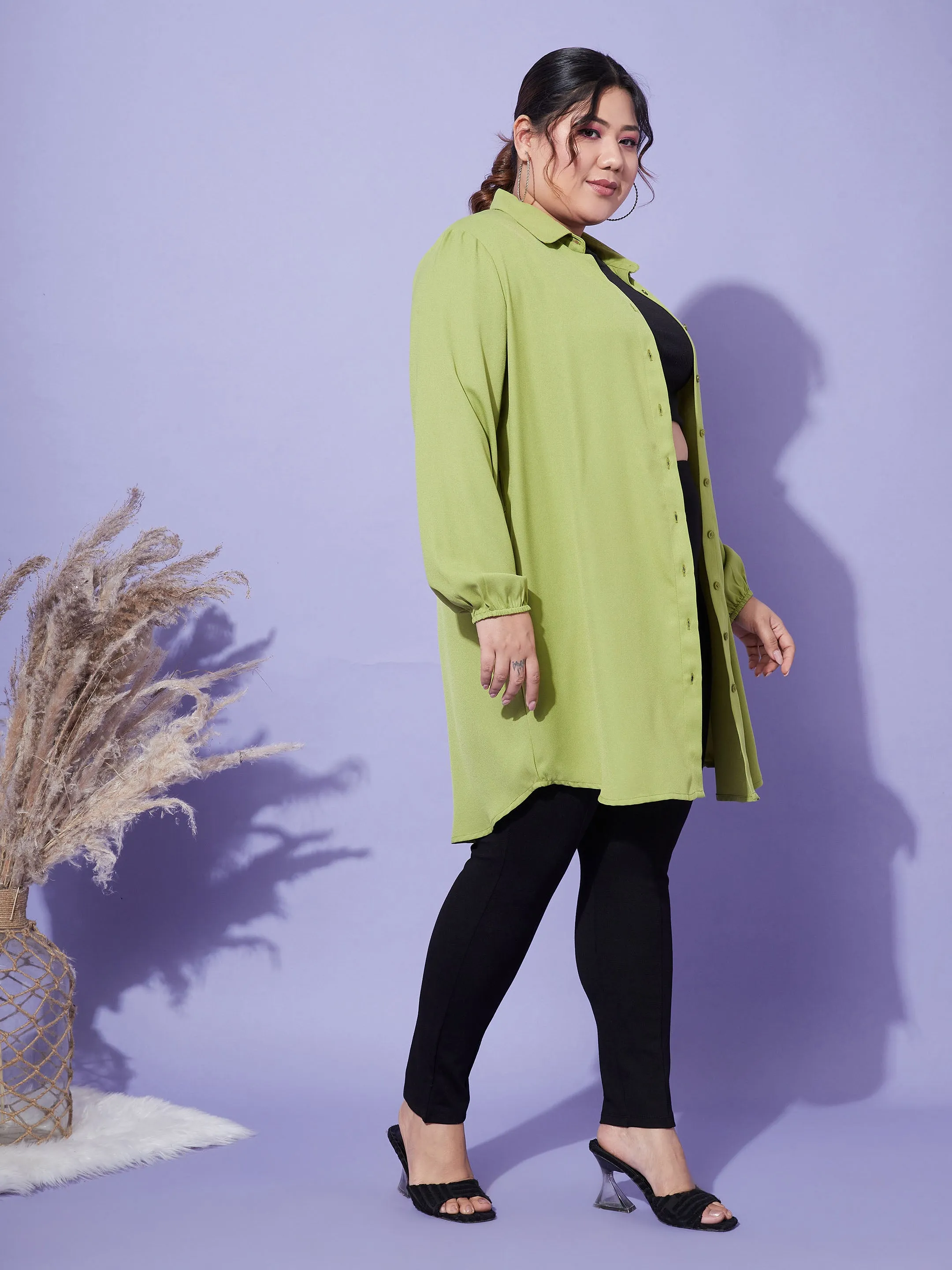 Women Green Longline Shirt