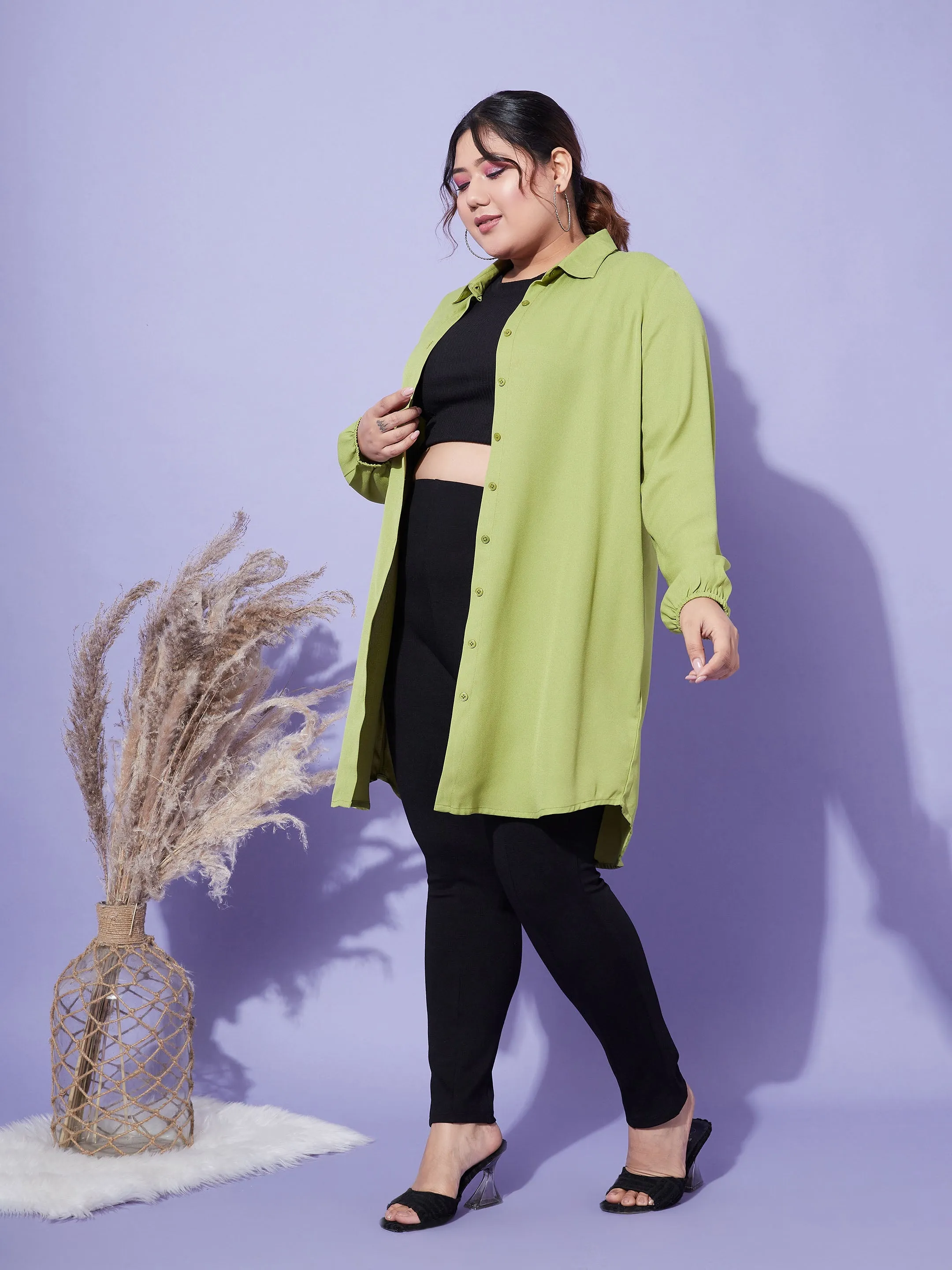 Women Green Longline Shirt