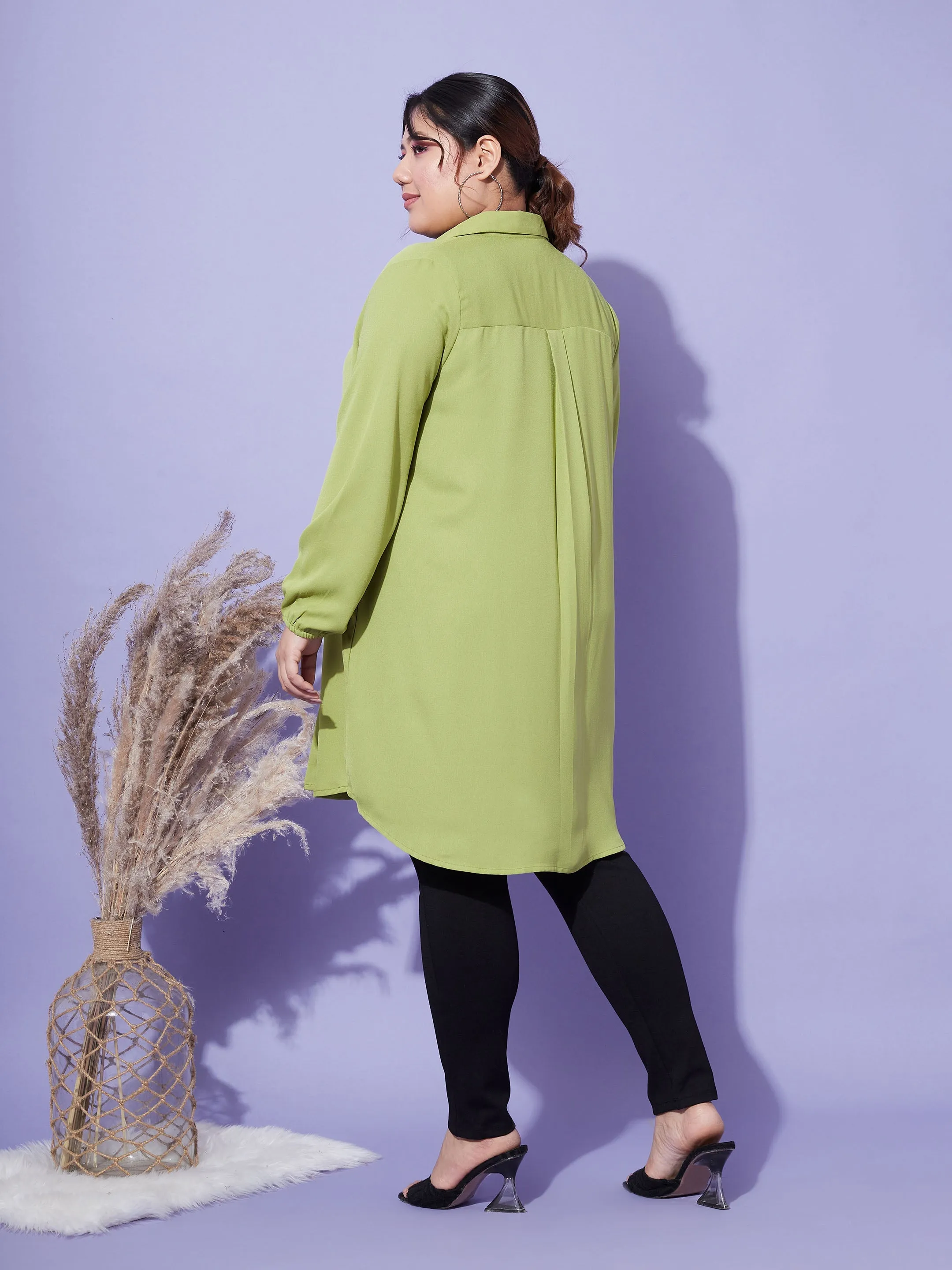 Women Green Longline Shirt