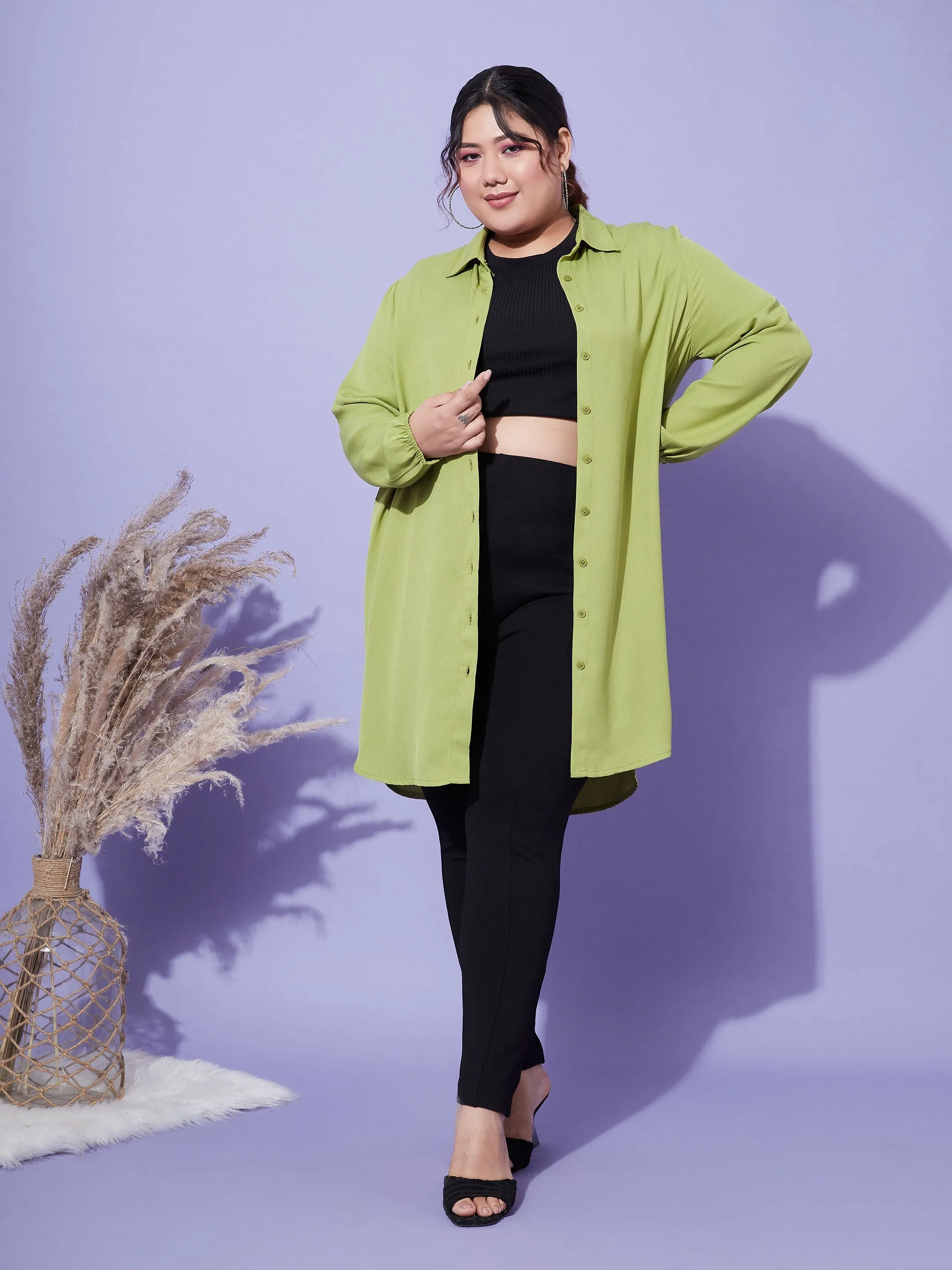 Women Green Longline Shirt