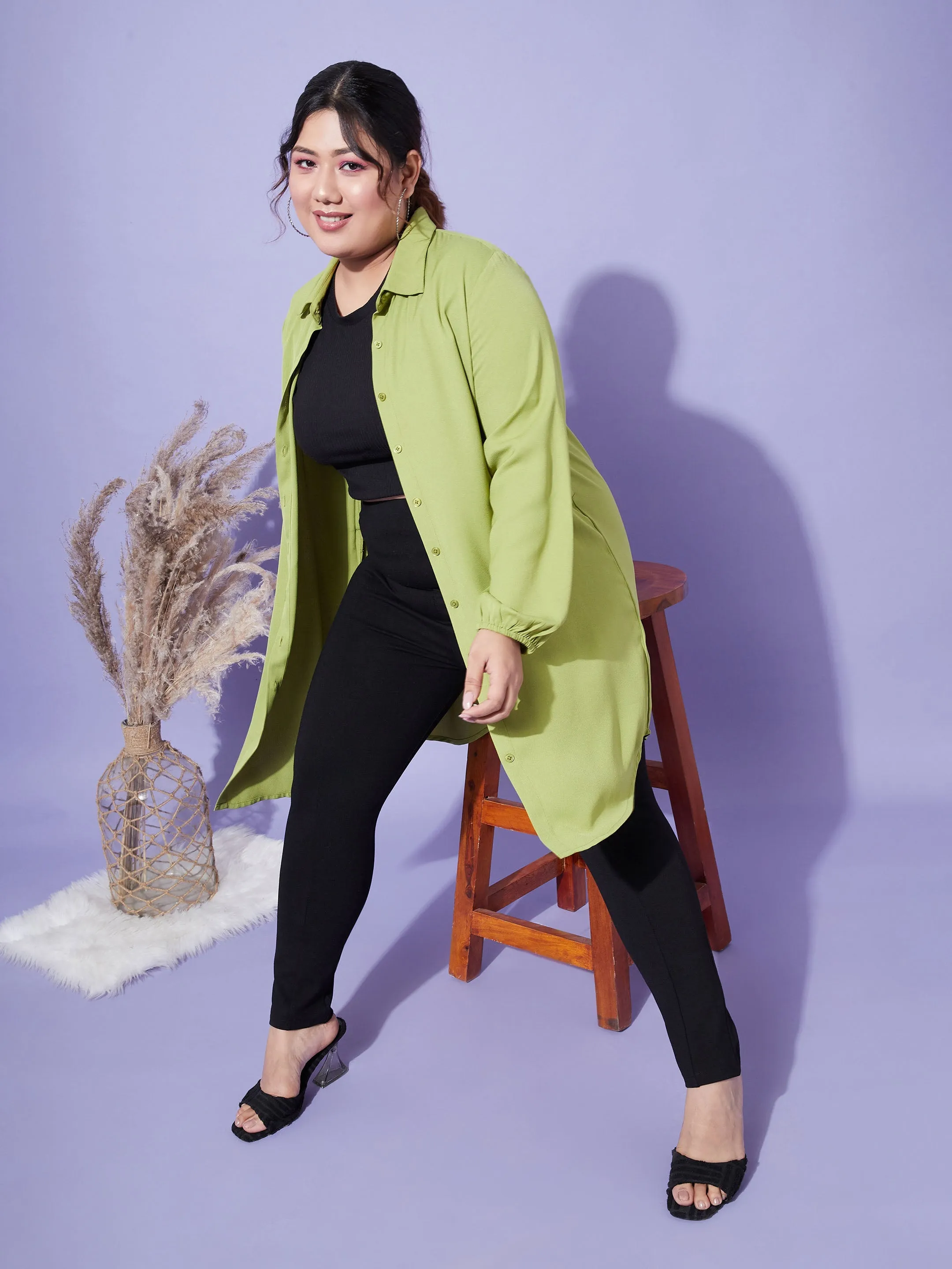 Women Green Longline Shirt