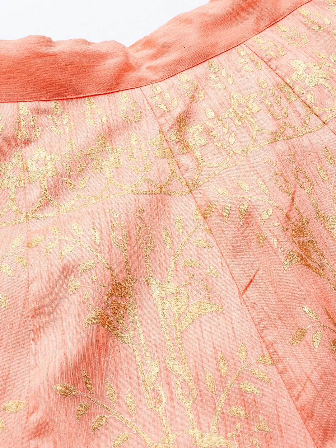 Women Peach Foil Print Anarkali Skirt