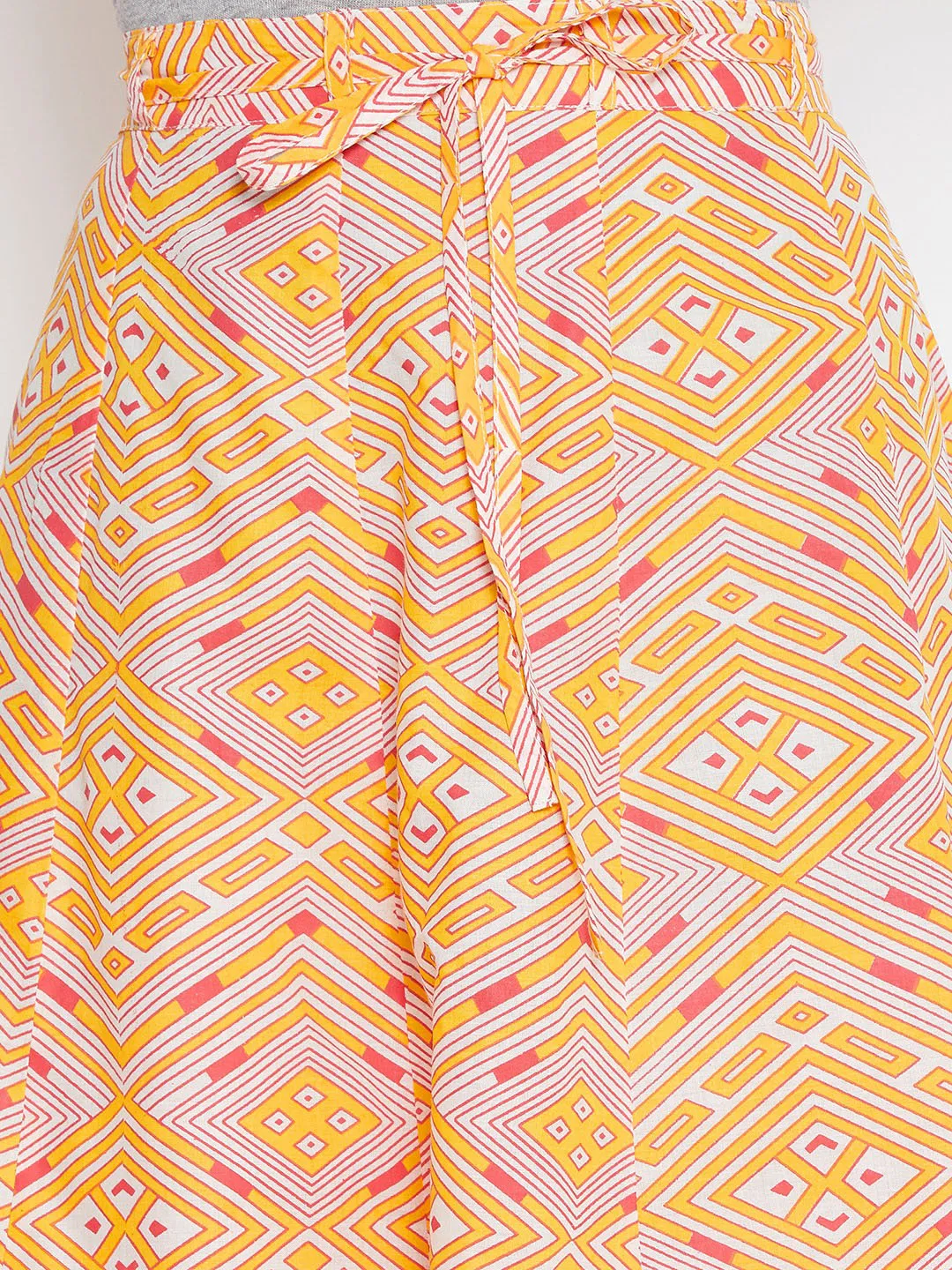 Women Yellow And Pink Printed Flared Maxi Skirt