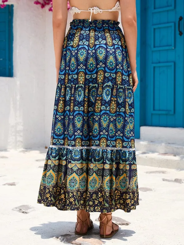 Women's Bohemian Hollow Printed Patchwork Skirt