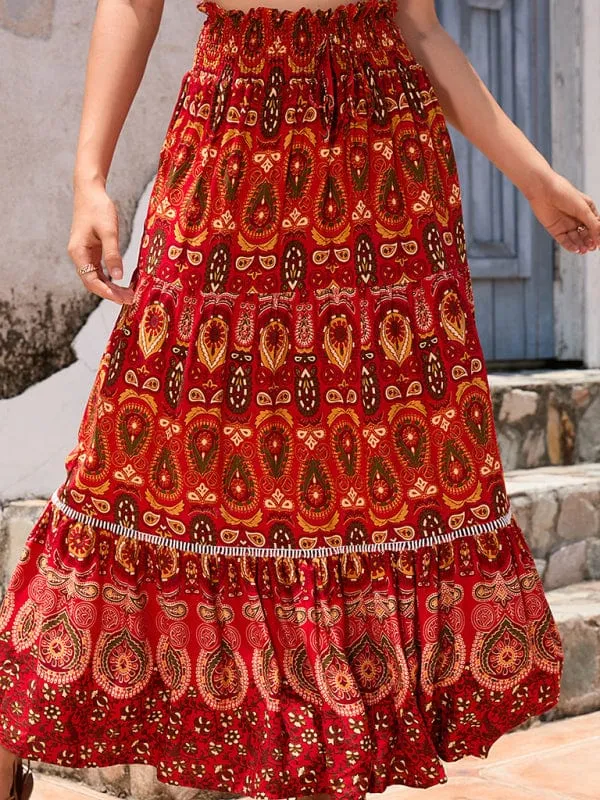 Women's Bohemian Hollow Printed Patchwork Skirt