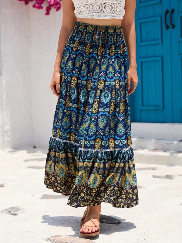 Women's Bohemian Hollow Printed Patchwork Skirt