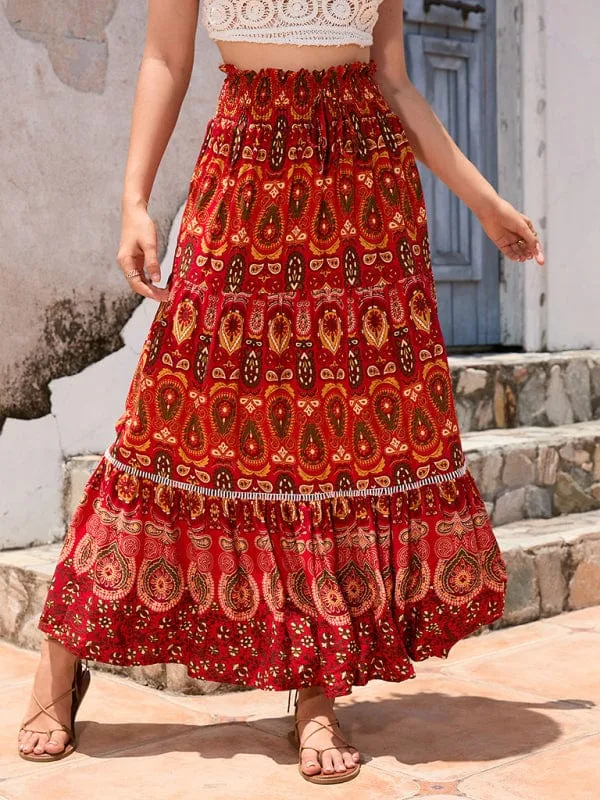 Women's Bohemian Hollow Printed Patchwork Skirt