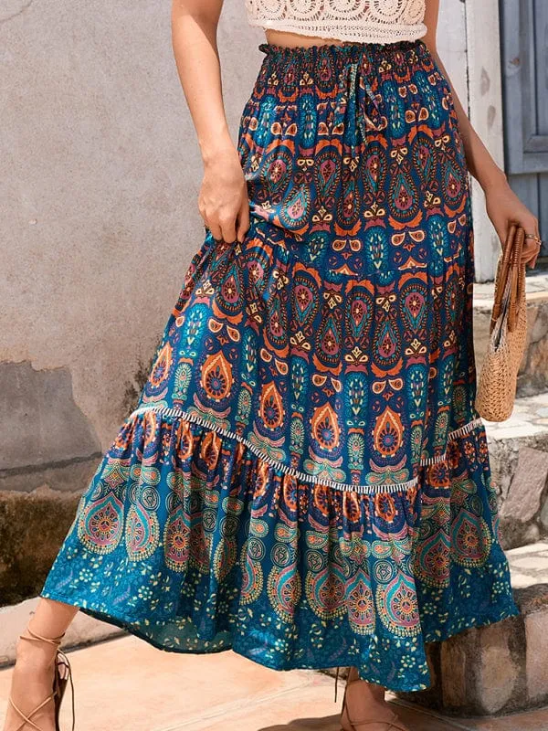 Women's Bohemian Hollow Printed Patchwork Skirt