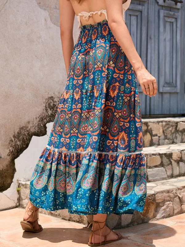 Women's Bohemian Hollow Printed Patchwork Skirt