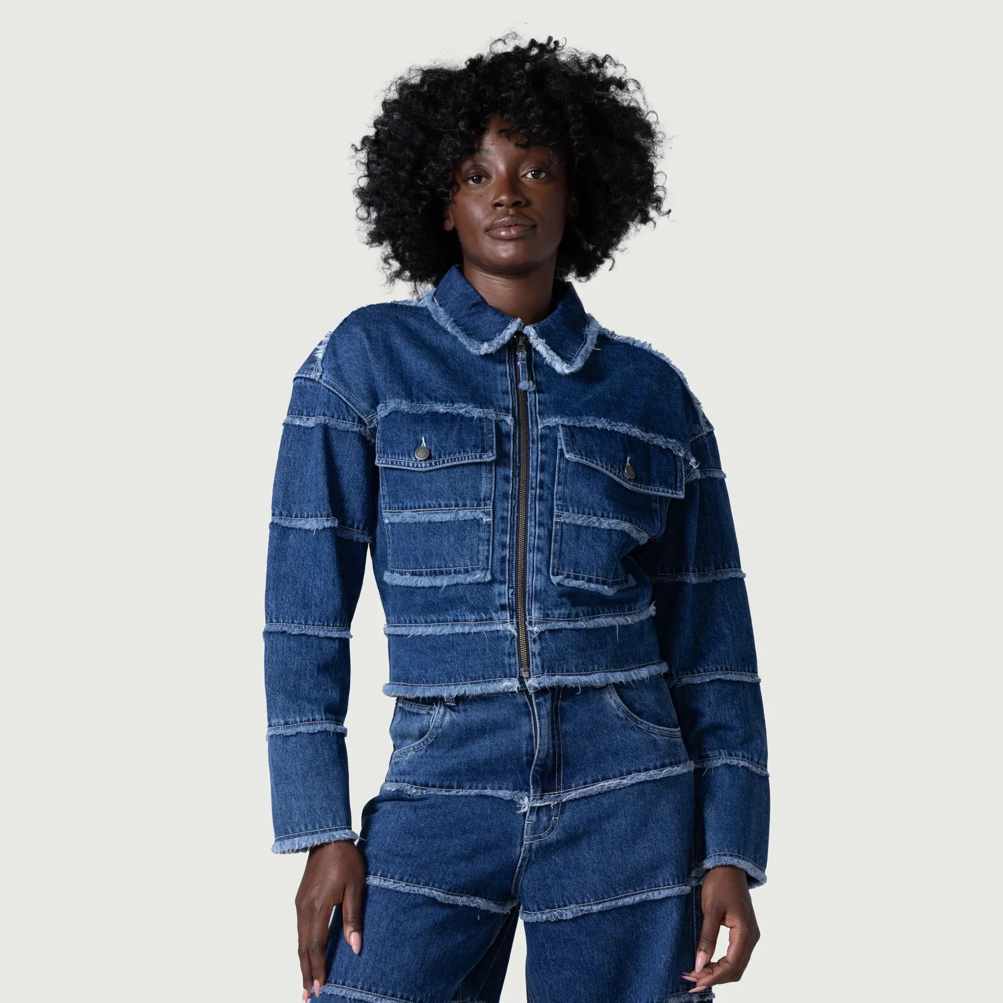 Womens Honor The Gift Panel Denim Jacket 'Blue'