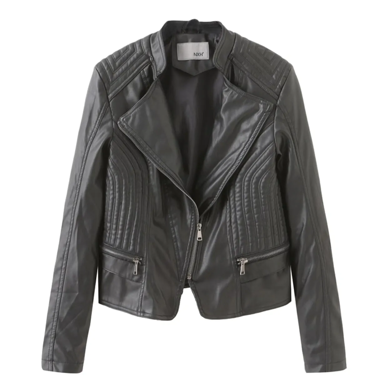 Womens Slim Fit Cropped Biker Jacket