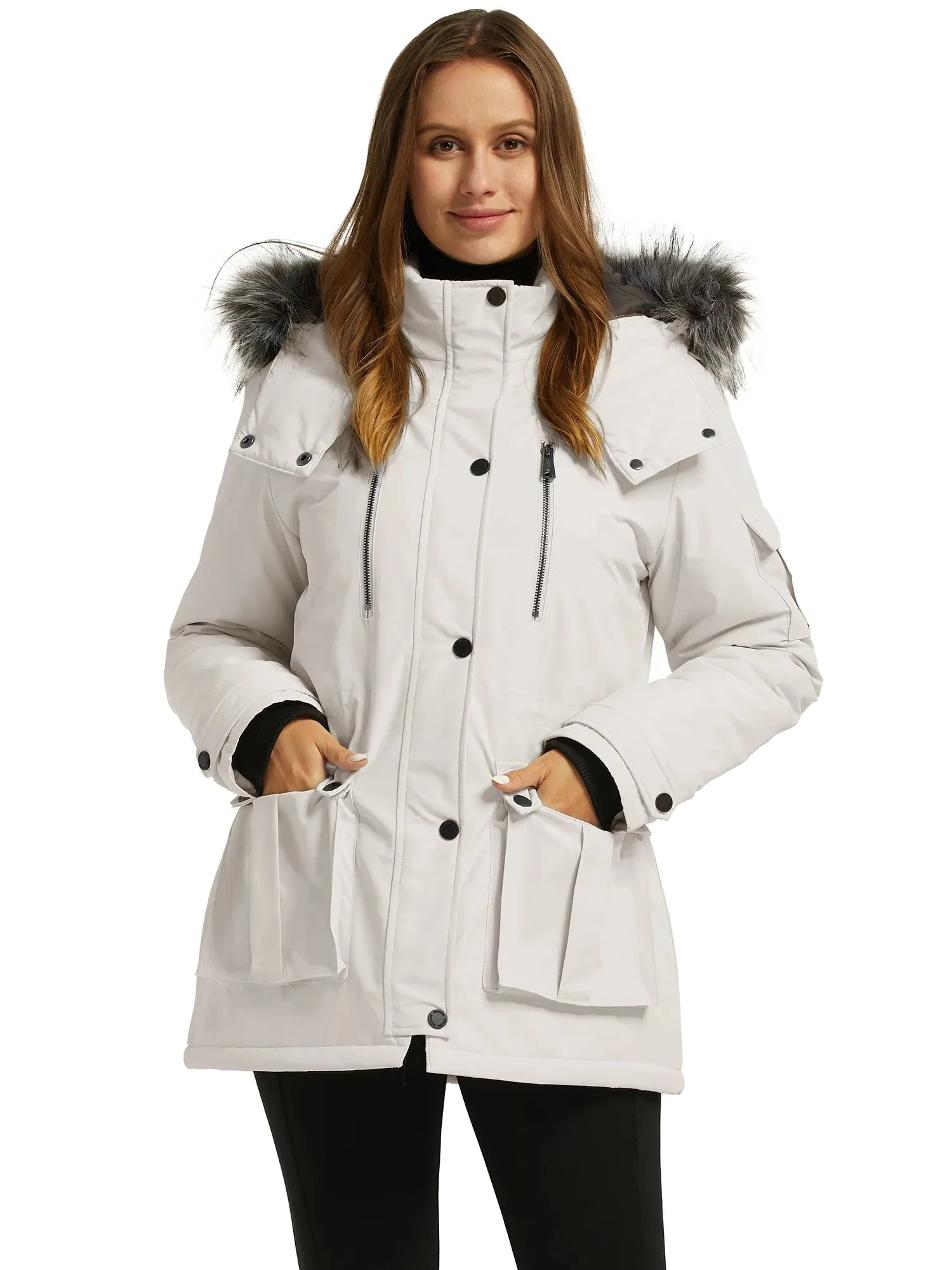 Women'S Winter Coat Thicken Winter Jacket with Detachable Hood Quilted Parka Coat Beige L