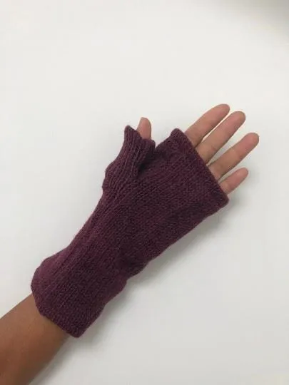 Wool Knit Fleece Lined  Wrist Warmers - Plain Burgundy