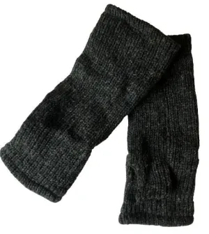 Wool Knit Fleece Lined  Wrist Warmers - Plain Charcoal