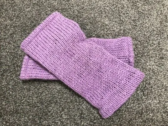 Wool Knit Fleece Lined  Wrist Warmers - Plain Lilac