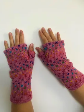 Wool Knit Fleece Lined  Wrist Warmers - Tik Tik Light Pink