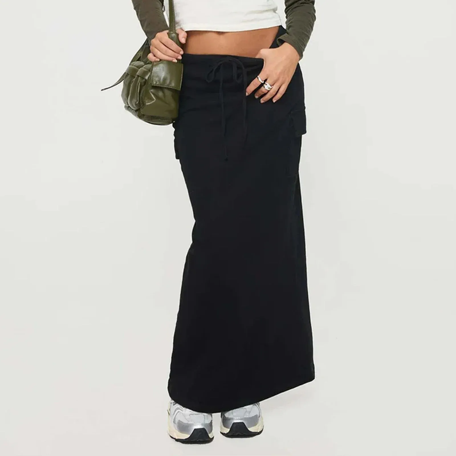 Y2K Cargo Drawstring Bodycon Vintage Slit Maxi Skirt