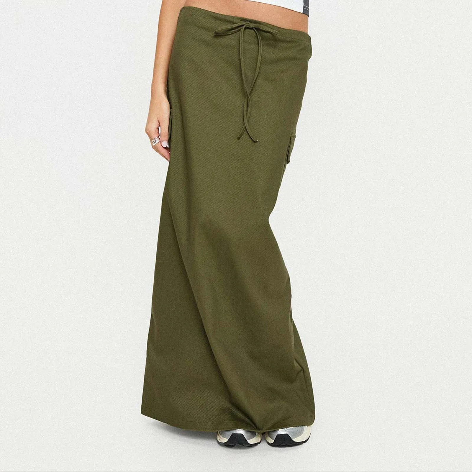 Y2K Cargo Drawstring Bodycon Vintage Slit Maxi Skirt