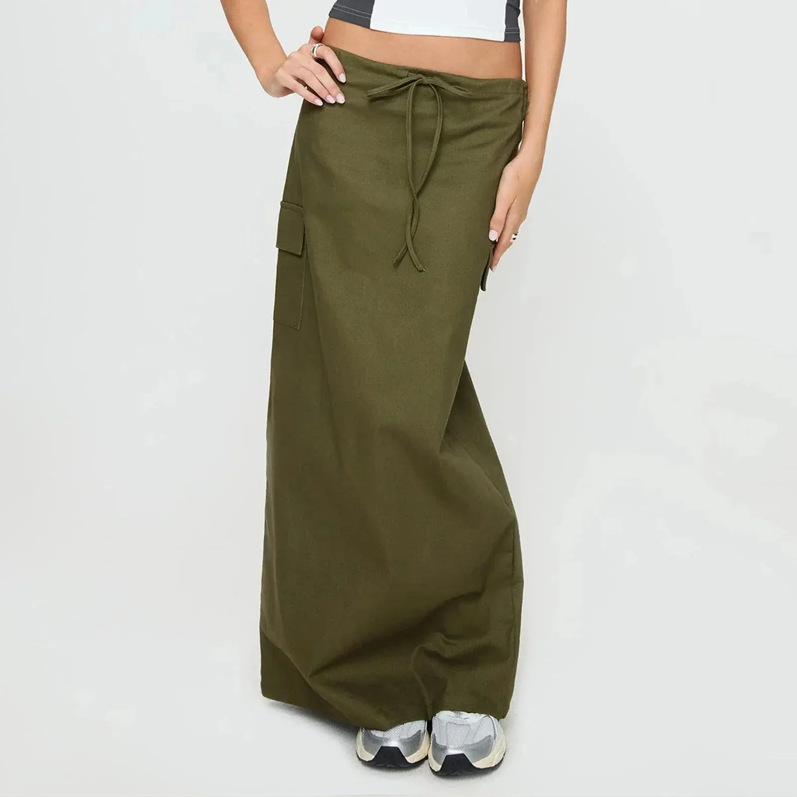 Y2K Cargo Drawstring Bodycon Vintage Slit Maxi Skirt