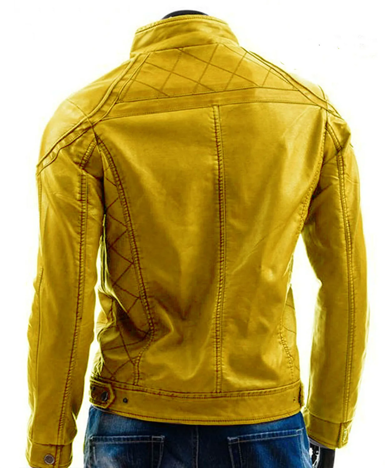 Yellow and Blue slim fit Biker Leather jacket for men