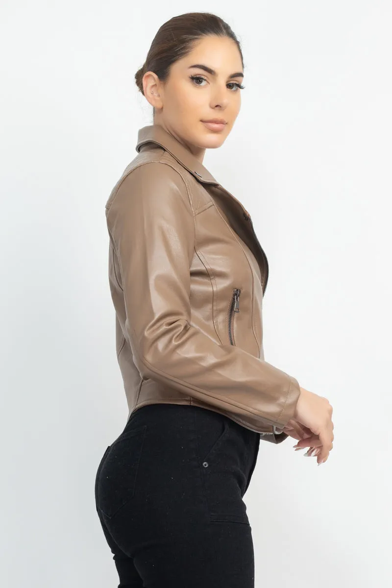 Zippered Notch Lapel Rider Jacket - 3 colors