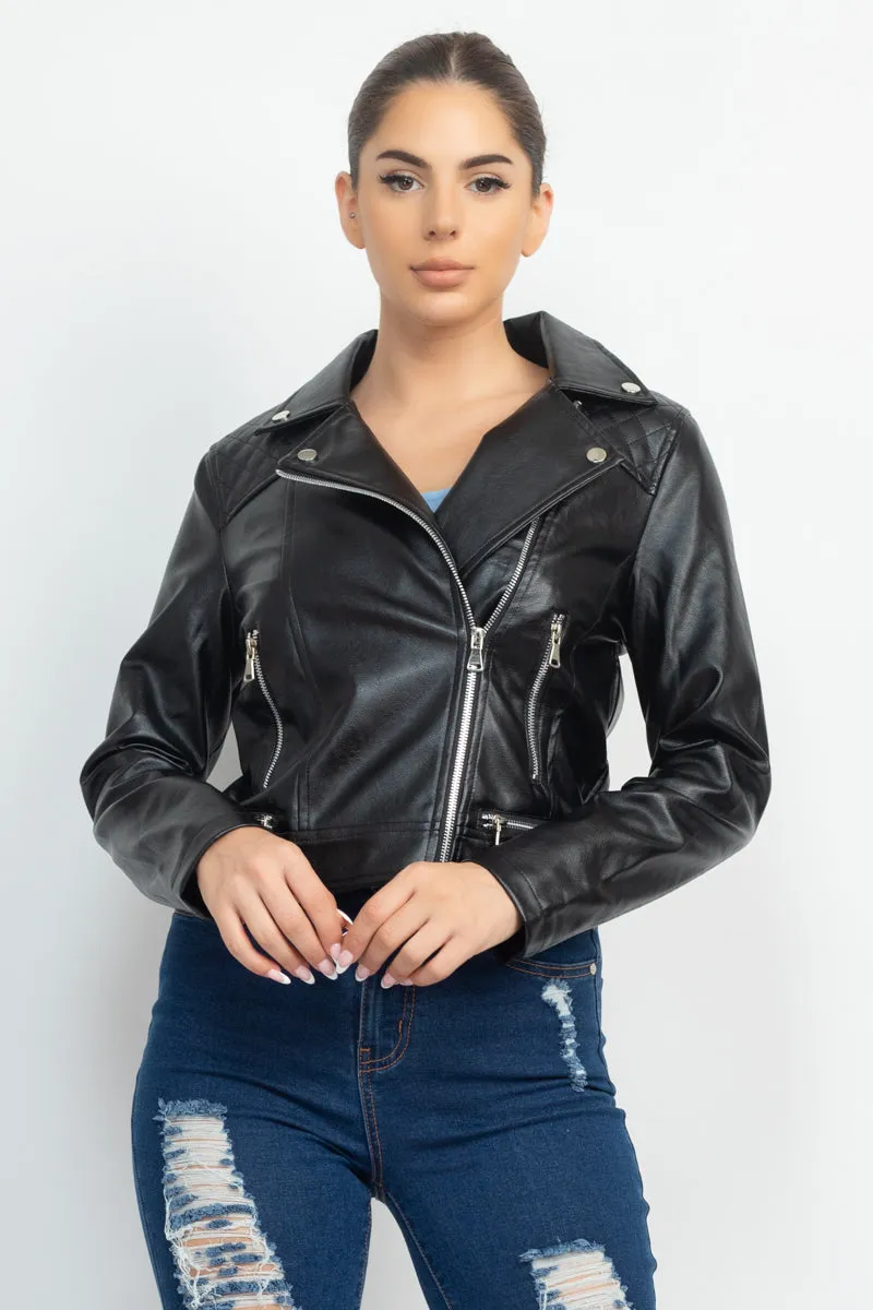 Zippered Notch Lapel Rider Jacket - 3 colors