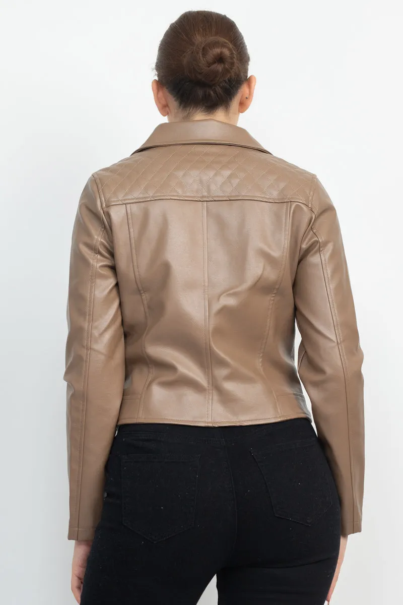 Zippered Notch Lapel Rider Jacket - 3 colors