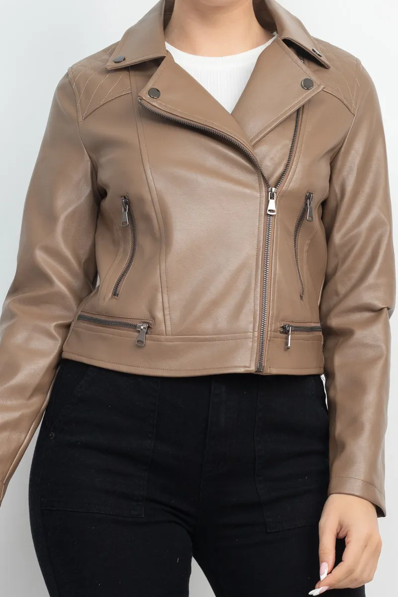 Zippered Notch Lapel Rider Jacket - 3 colors