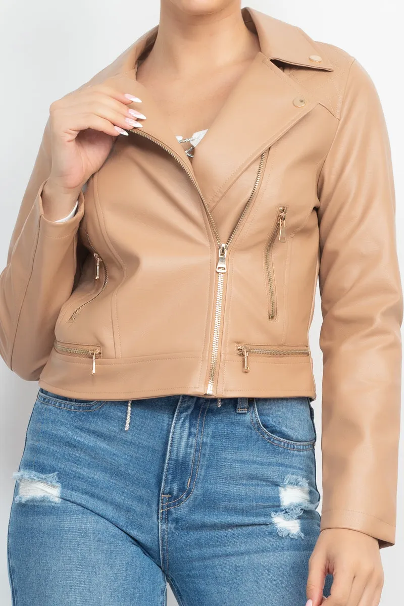 Zippered Notch Lapel Rider Jacket - 3 colors