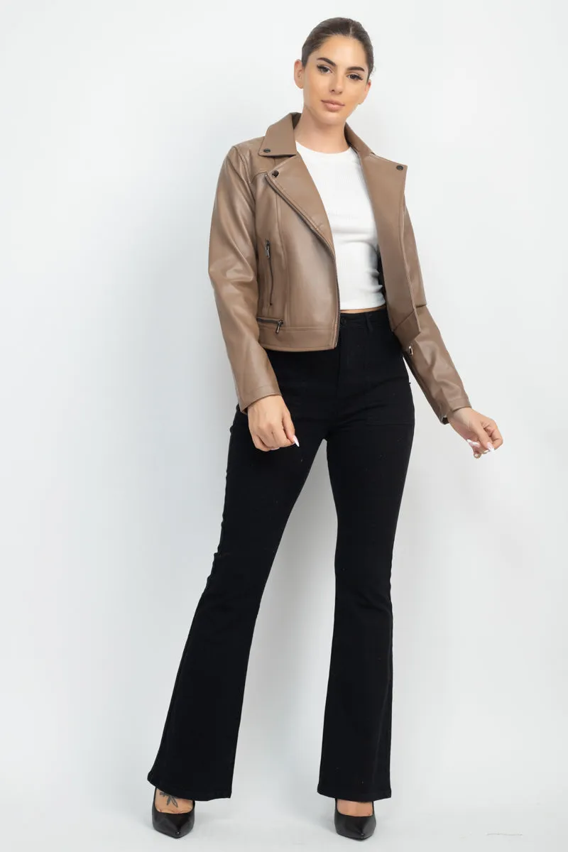 Zippered Notch Lapel Rider Jacket - 3 colors